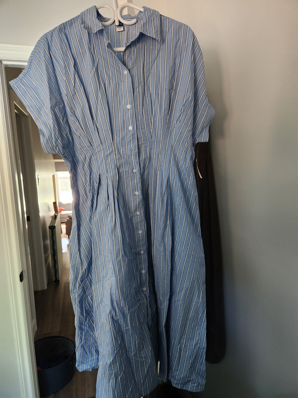 Old Navy Blue and White Striped Midi Shirt Dress